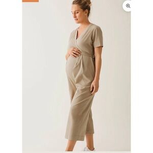Boob Design Amelia Organic Maternity Nursing Jumpsuit M Beige Wrap Front Wide